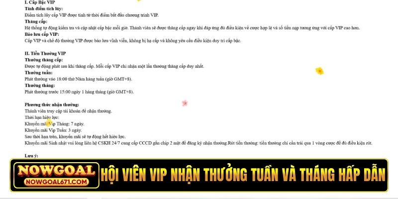 Hội viên VIP nhận thưởng tuần và tháng hấp dẫn